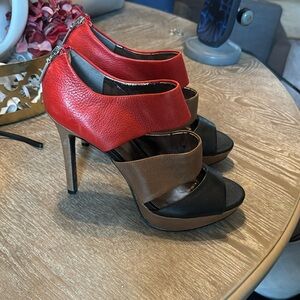 Red black and brown platform heels